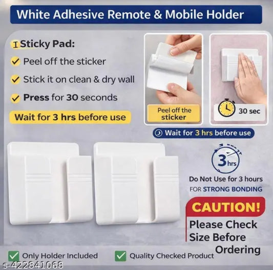 Pack of 2 Wall Mounted Mobile Holder / Mobile Stand / phone holder/ car holder/ phone stand Storage Case for Phones with Strong Adhesive Strips, Wall Mount Mobile Stand/Multi Purpose Stand with Hole for Phone Charging (White)