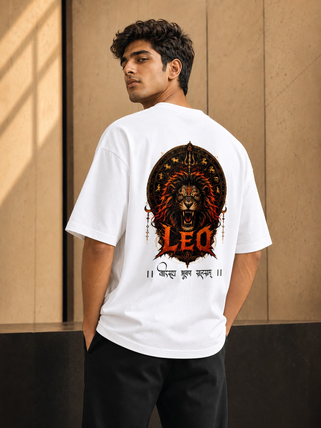 Leo Printed Oversized T-Shirt – Simha Rashi Zodiac Tee