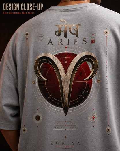 Aries Printed Oversized T-Shirt – Mesh Rashi Zodiac Tee