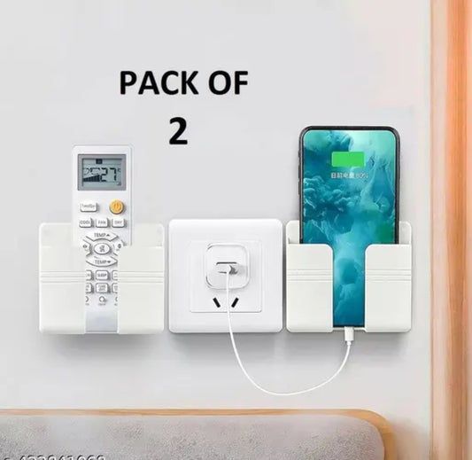 Pack of 2 Wall Mounted Mobile Holder / Mobile Stand / phone holder/ car holder/ phone stand Storage Case for Phones with Strong Adhesive Strips, Wall Mount Mobile Stand/Multi Purpose Stand with Hole for Phone Charging (White)